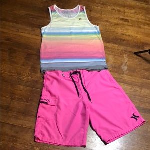 Hurley swim trunks and tank